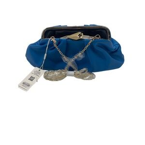 New Blue Fauxr Leather Clutch Evening Bag with Gold Chain Shoulder Strap
